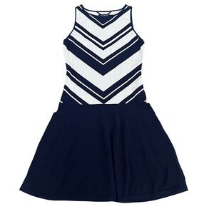 Lauren Ralph Lauren Chevron Knit Fit & Flare Dress - Navy/White - Size M